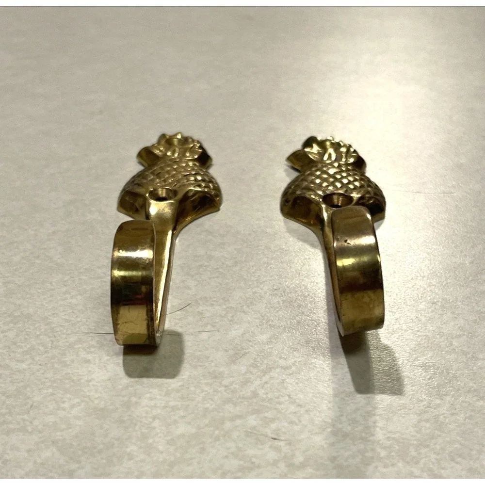 Vintage Brass Pineapple Hooks Lot of 2 Wall Hang Coat Towel Leash Retro